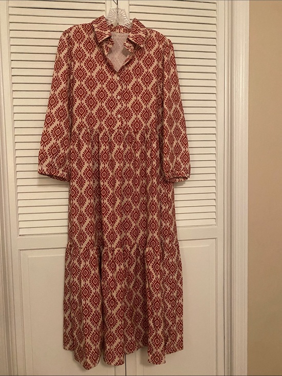 Dresses & Skirts - Red Patterned Long-Sleeve Maxi Dress